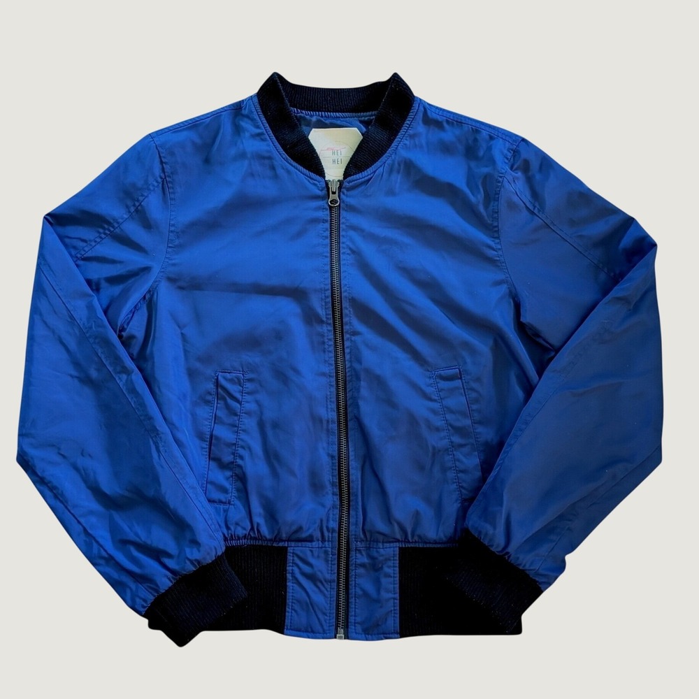Anthropologie Hei Hei Juneworthy Journey Bomber Jacket Blue Black Trim Small